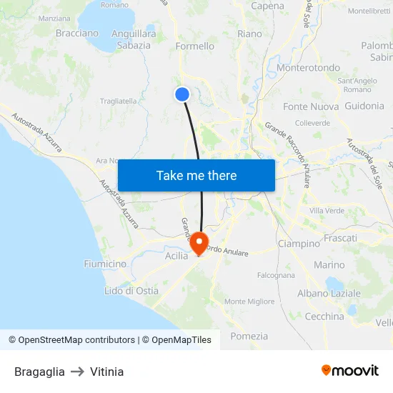 Bragaglia to Vitinia map