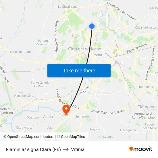 Flaminia/Vigna Clara (Fs) to Vitinia map
