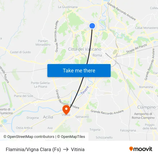 Flaminia/Vigna Clara (Fs) to Vitinia map