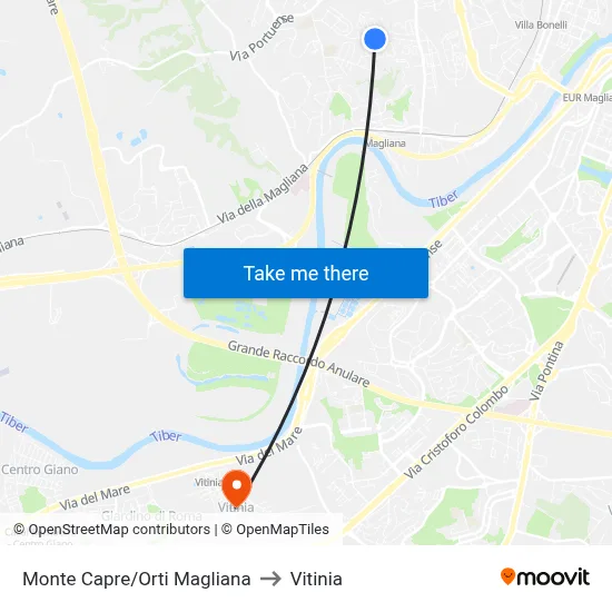 Monte Capre/Orti Magliana to Vitinia map