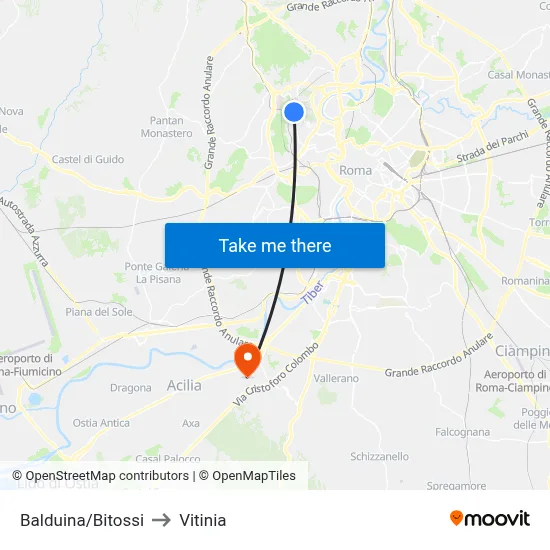 Balduina/Bitossi to Vitinia map
