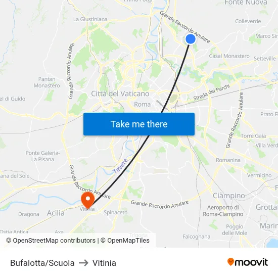 Bufalotta/School to Vitinia map