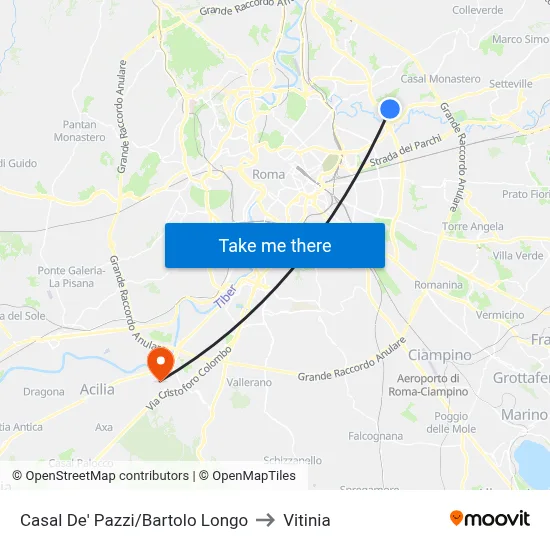 Casal De' Pazzi/Bartolo Longo to Vitinia map