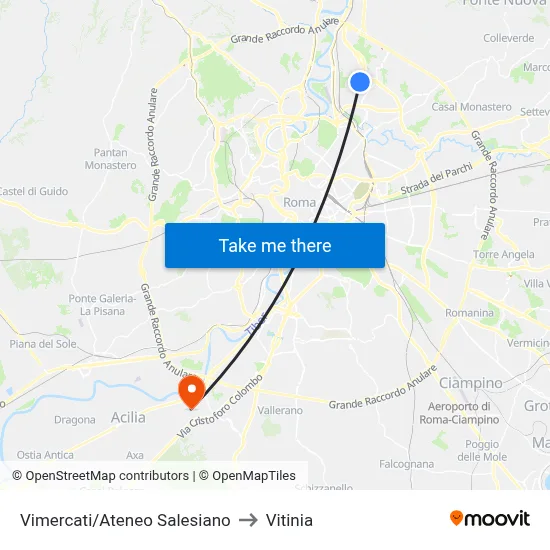 Vimercati/Ateneo Salesiano to Vitinia map
