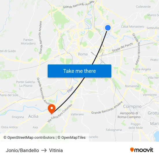 Jonio/Bandello to Vitinia map