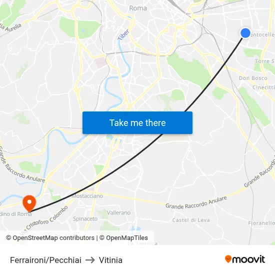 Ferraironi/Pecchiai to Vitinia map