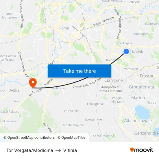 Tor Vergata/Medicine to Vitinia map