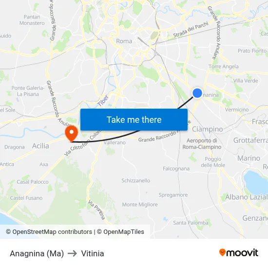 Anagnina Metro to Vitinia map