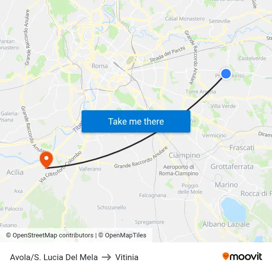 Avola/S. Lucia Del Mela to Vitinia map