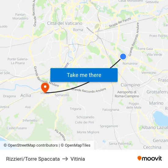 Rizzieri/Torre Spaccata to Vitinia map