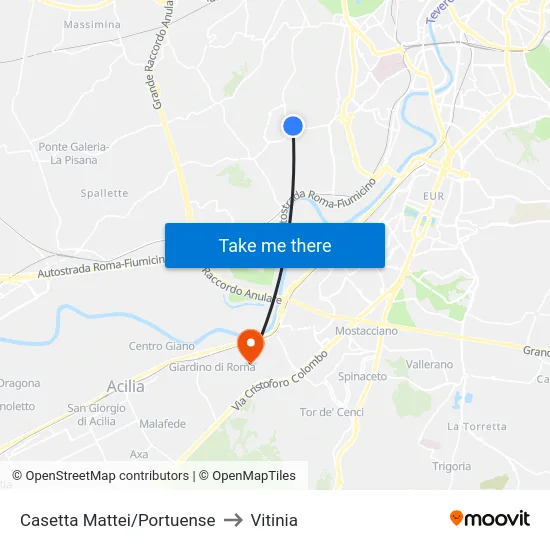 Casetta Mattei/Portuense to Vitinia map