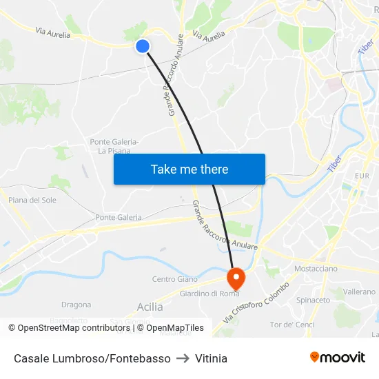 Casale Lumbroso/Fontebasso to Vitinia map