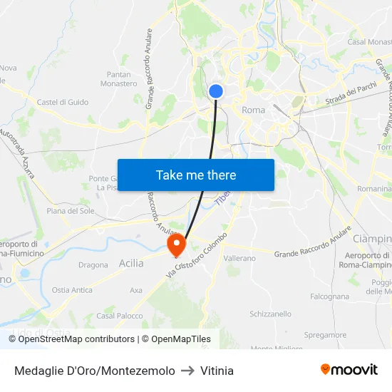 Gold Medals/Montezemolo to Vitinia map