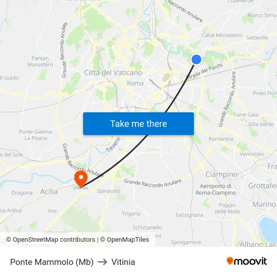 Ponte Mammolo (Mb) to Vitinia map