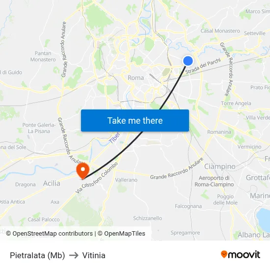 Pietralata (Metro B) to Vitinia map