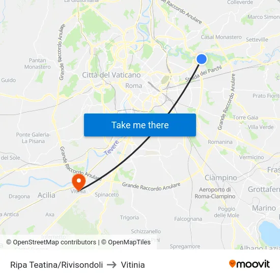 Ripa Teatina/Rivisondoli to Vitinia map
