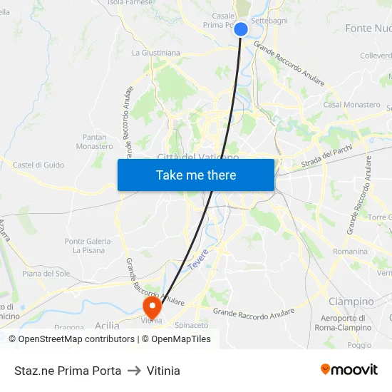 Prima Porta Station to Vitinia map
