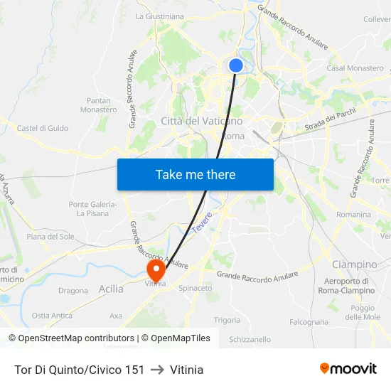 Tor Di Quinto/Civico 151 to Vitinia map