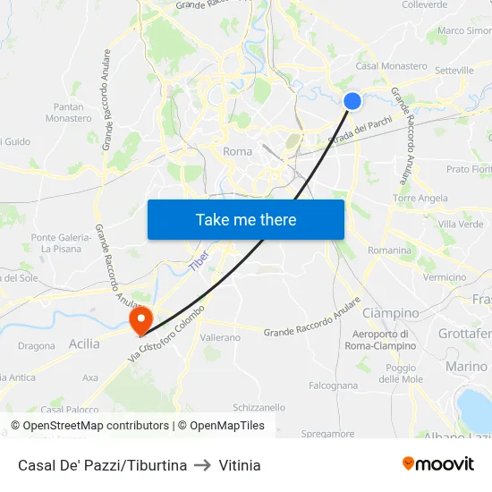 Casal De' Pazzi/Tiburtina to Vitinia map