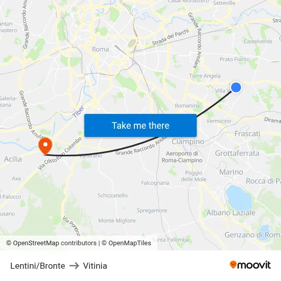 Lentini/Bronte to Vitinia map
