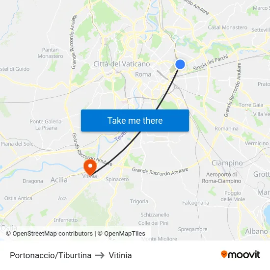 Portonaccio/Tiburtina to Vitinia map