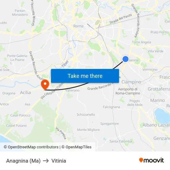Anagnina Metro to Vitinia map