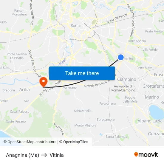 Anagnina Metro to Vitinia map