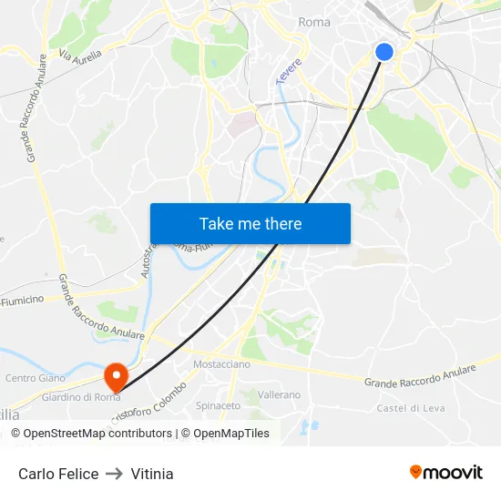 Carlo Felice to Vitinia map