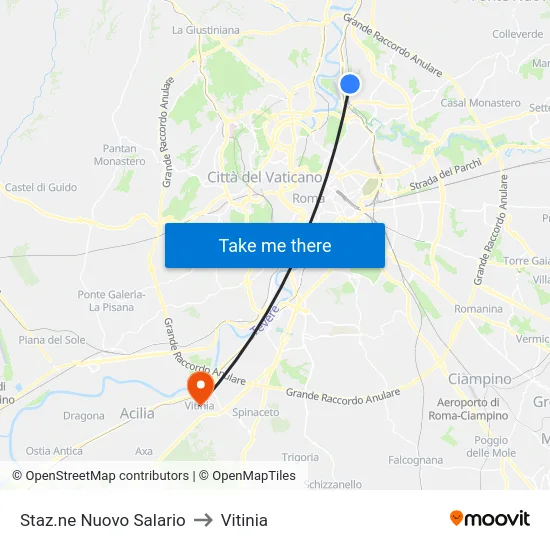Staz.ne Nuovo Salario to Vitinia map