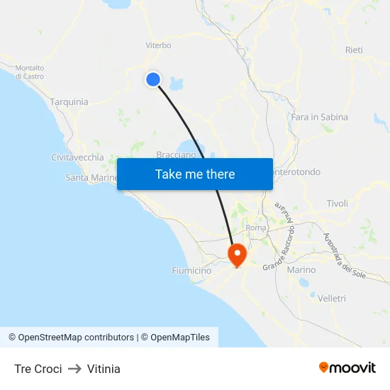 Tre Croci to Vitinia map