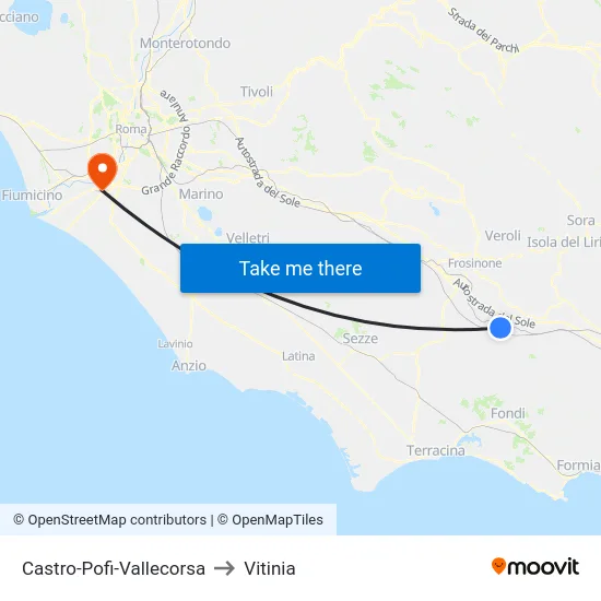 Castro-Pofi-Vallecorsa to Vitinia map