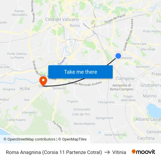 Roma Anagnina (Corsia 11 Partenze Cotral) to Vitinia map