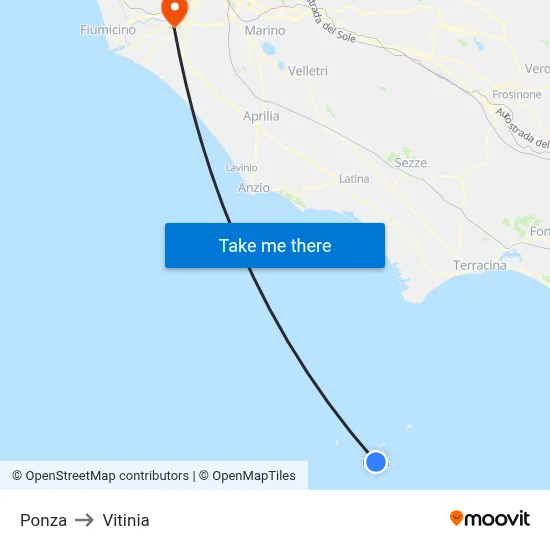 Ponza to Vitinia map