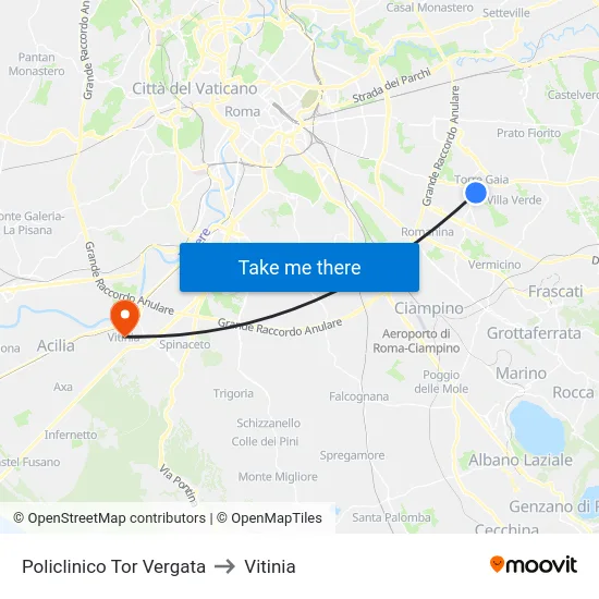 Policlinico Tor Vergata to Vitinia map