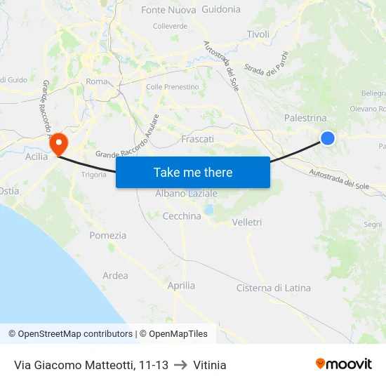 Via Giacomo Matteotti, 11-13 to Vitinia map