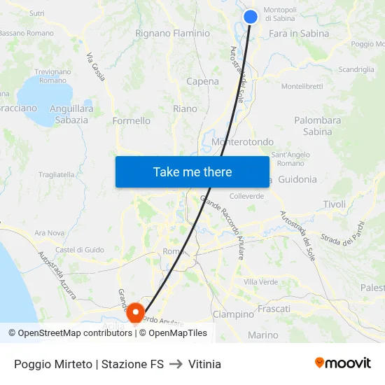 Poggio Mirteto | Railway Station to Vitinia map