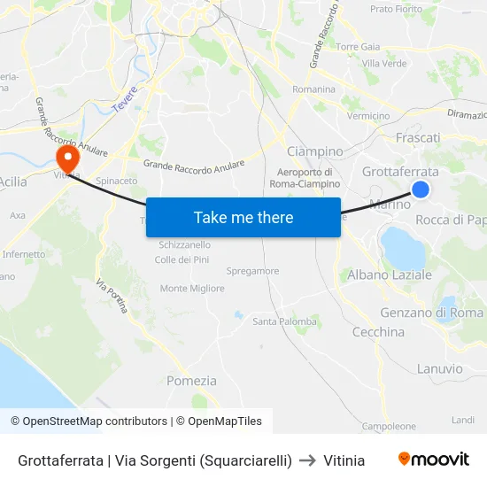 Grottaferrata | Via Sorgenti (Squarciarelli) to Vitinia map