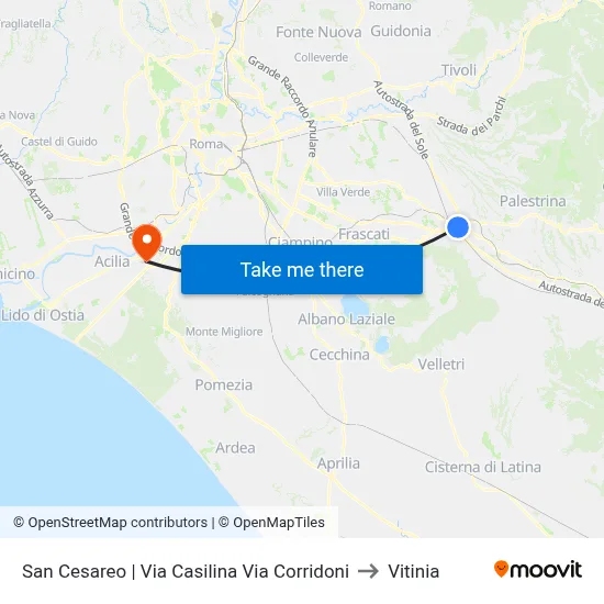San Cesareo via Casilina via Corridoni to Vitinia map