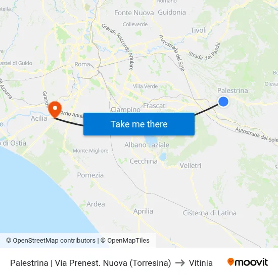 New Prenestina Street (Torresina) - Palestrina to Vitinia map
