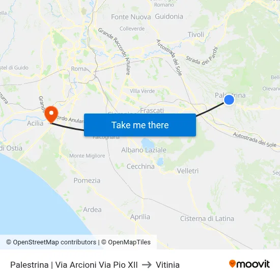 Palestrina | Arcioni Road Pius XII Road to Vitinia map