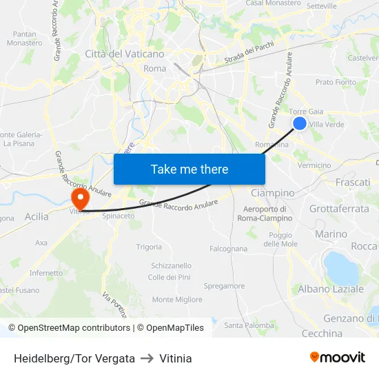 Heidelberg/Tor Vergata to Vitinia map