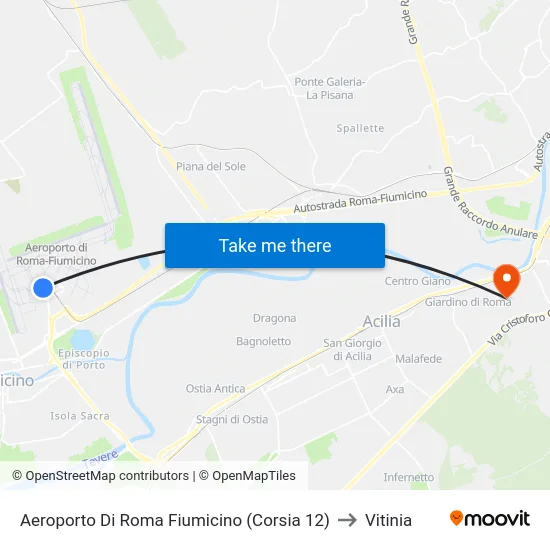 Aeroporto Di Roma Fiumicino (Corsia 12) to Vitinia map