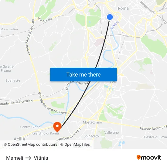 Mameli to Vitinia map