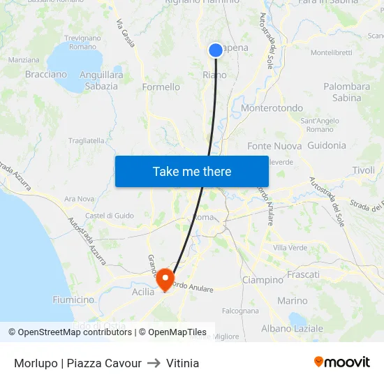 Morlupo | Piazza Cavour to Vitinia map