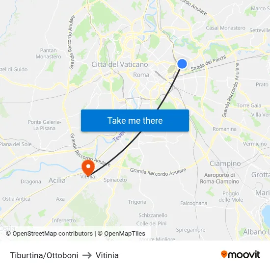 Tiburtina/Ottoboni to Vitinia map