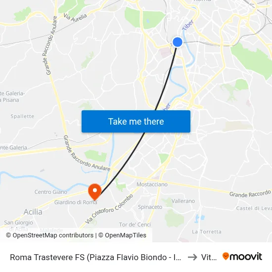 Roma Trastevere Station (Flavio Biondo Square - Station Entrance) to Vitinia map