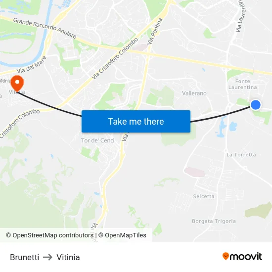 Brunetti to Vitinia map