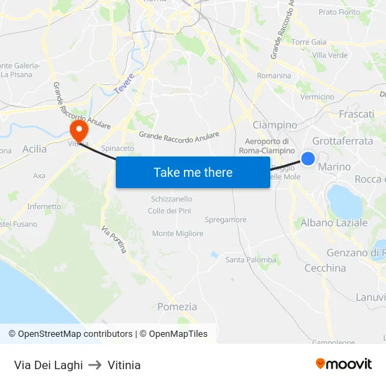 Via Dei Laghi to Vitinia map