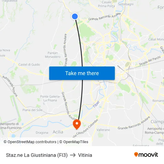 La Giustiniana Station (FL3) to Vitinia map