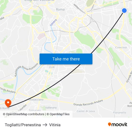 Togliatti/Prenestina to Vitinia map